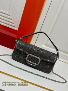 Bolsa de ombro com corrente de diamante cheia de cristal, bolsa carteiro com letras decorativas de diamante, bolsa de mão feminina de alta qualidade