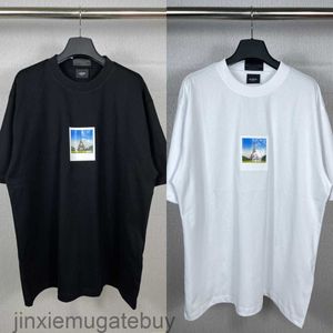 Versão correta da marca de moda paris bs 2023 nova torre polaroid foto casual solto ajuste manga curta camiseta