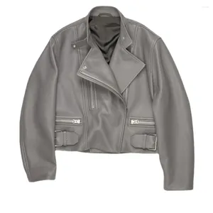 Women's Leather Short Genuine Coat European Sheepskin Motorcycle Wear Casual