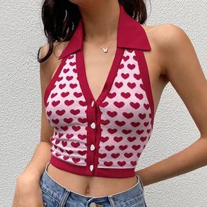 Regatas femininas HELIAR Mulheres Halter Backless Sexy Crop Top Love Impresso Bonito Slim Tank Beach Camis Holiday Club Tops Y2K Primavera Verão