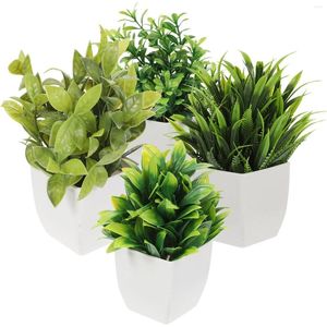 Fiori decorativi 4 pezzi Foglia imitazione Bonsai Ornamenti Tavolo da pranzo Decor Mini Piante in vaso Decori artificiali finti Plastica Verde Ufficio