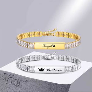 Chain Vnox Free Personalized ID Bracelets for WomenCustom Name Love Valentines Day Gifts Wristband with Luxury CZ Stone Link Chain Q240401