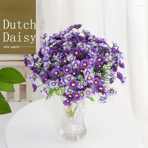 Decorative Flowers Simulation Purple Daisies Bouquet Silk Fake Flower Green Plant Office Decor Artificial Red Daisy Cafe Decoration Floral