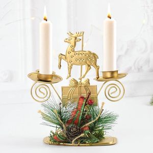 Portacandele Natale Candeliere in ferro battuto Albero Babbo Natale Stella Porta alce per la casa Ornamenti da tavola di Natale Regalo dell'anno