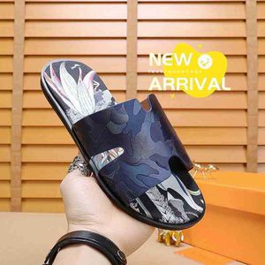 Men's Slippers Red Same Print Men Brand Leather Cloth Face One Line Antiskid Beach Shoes Summer Cool Trend Slipper