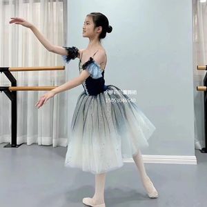 Kinder Condol Belt Schleier Erwachsener Ballett Performance Kleidung Langer Rock Little Swan Dance Pailletten Prinzessin Kleid Uniformen der 240321