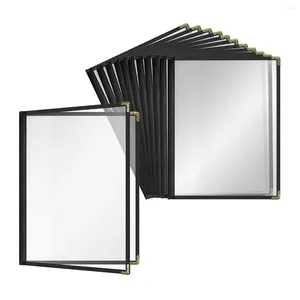 Skedar 12 Pack Cafe Style Menu Cover Double Stitch Edge Crystal Clear (Black 2 Pages/4 Views - 8,5 tum x 11 tum)