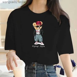 女性のTシャツTシャツ女性2024hiphopベアプリントTシャツY2K漫画衣料ファッショングラフィックTシャツトップレディースプリント女性TシャツT240401