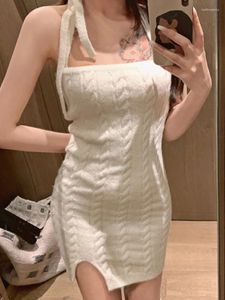 Casual Dresses White Sexy Fashion Backless Dress Women Hang Neck Elegant Designer Female Vintage Knitted 2024 Autumn