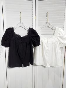 Blusas femininas 2024 moda feminina bolha manga curta sexy casual renda pescoço quadrado camisa 0511
