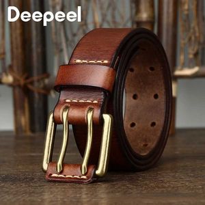 Belts Mens belt 3.8cm * 105-125cm double pin buckle double layer denim belt genuine vintage copper decorative denim jeans mens belt Q240401