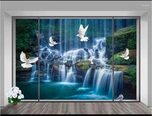 壁紙カスタムPO 3D壁画の壁の壁紙風景の滝の滝森林絵画テレビの壁紙