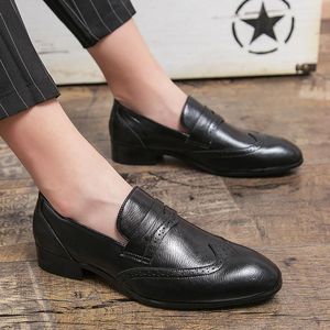 Casual Shoes Men Outdoor Oxford Dress Social Shoesbrogue Thick Sole Black Brown Leather Loafers Slip-on Wedding Party