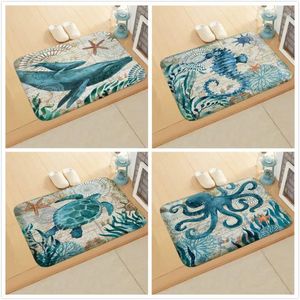 Bath Mats Retro Marine Organism Tryckt golvmatta Dörr digitalt fotkök och badrumsabsorberande non slip