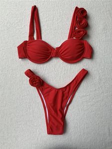 Женские купальники, сексуальные 3D цветы на косточках, бразильское бикини, женский женский купальник, комплект из двух предметов, купальный костюм, купальный костюм, K4943