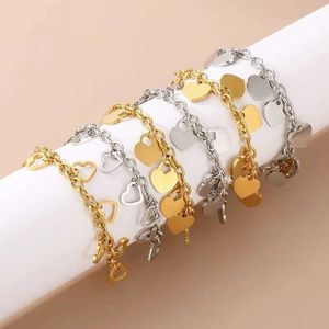 Chain Elegant stainless steel womens bracelet gold silver heart-shaped pendant O-chain bracelet suitable for womens parties weddings jewelry MUJI products Q240401