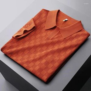 Erkek Polos Yüksek Uç Waffle Buz Filament Polo Gömlek Kısa Kollu Yaz Moda Sıradan Örme T-Shirt Lüks Top