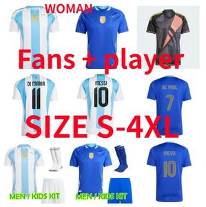 XXXL 4XL 2024 Argentina di Maria Soccer Jerseys Player Version Copa Dybala Martinez Maradona de Paul Football Shirt 24 25 män kvinnor barn uniformer di maria långärmad