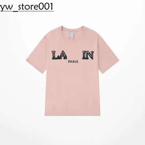 Lanvis T Shirt Men's Ss24 Designer Lanvis Curb T Shirt Luxury Women's Beige Speckle Alphabet Print Trendy Casual Loose Half Sleeve White Lanvis Clothing 8767