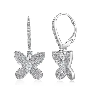 Stud Earrings 925 Silver Butterfly Women Olive Diamond Round Female Shiny 5A Zircon Advanced Design Luxury Jewelry Girl Gift