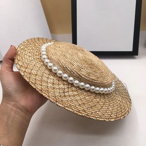 Halm damer pärla mesh dekoration halm hattar retro strand sol skugga kvinnor sommar mössor gril mode elegante bred grim hatt 240319