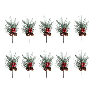 Flores decorativas 10 pçs/set ramo artificial de natal simulado picaretas de pinho verde vermelho berry grinalda decoração árvore de natal ano festa de casamento