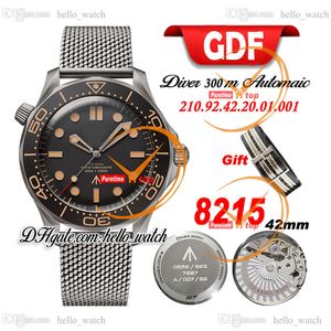 GDF 42 мм Diver 300M Miyota 8215 Автоматические мужские часы с керамическим безелем, стальной корпус, черный циферблат, сетчатый ремешок 210.90.42.20.01.001