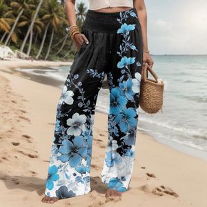 Women's Pants For Women 2024 Trendy Summer Print Wide Leg Elastic High Waist Palazzo