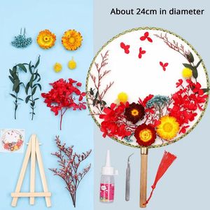 Decorative Figurines Chinese Style Bridal Pink Rose Round Fan DIY Material Preserved Flower Room Crafts Valentine's Day Decoration