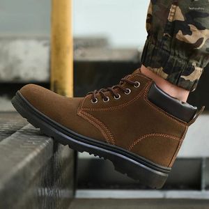 Boots Men Casual Working Cow Suede Leather Steel Toe Shoes Brown Autumn Winter Safety Boot Worker Security Ankle Botas Protect