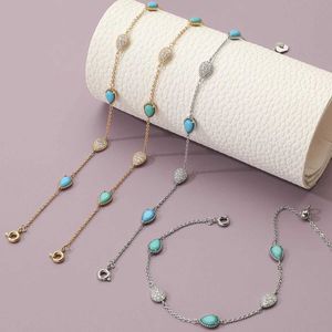 Chain New Fashion Womens Adjustable Bracelet Water Drop Shape Zircon Blue Green Stone Bracelet Party Jewelry Accessories Q240401