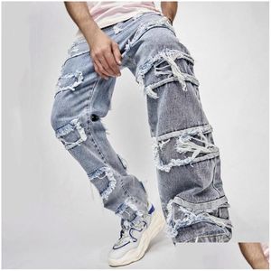 Mens Jeans Male Clothing Slim Fit Straight Tube Retro Hip Hop Pants Street Of Quality Pantalones Hombre Drop Delivery Apparel Dhdk8