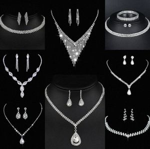 Värdebelt lab diamantsmycken Set Sterling Silver Wedding Halsbandörhängen för kvinnor Bridal Engagement Smyckesgåva Z3UV#