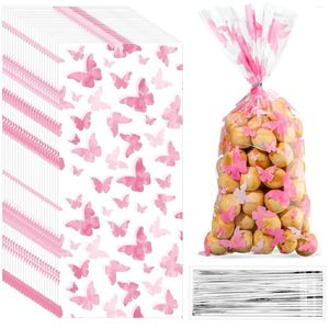 Confezione regalo 30/60 pezzi Borsa a farfalla Fiori rosa Carta Forniture per baby shower Decori per ragazze Bomboniere per feste di compleanno per bambini