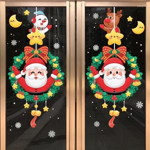 Fönsterklistermärken Statisk rostfritt julglasdörrdekoration dekorerad med dubbla sidor av Santa Snowman Snowflake Sticker