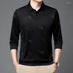 Erkek Polos Yumuşak Cilt Dostu Klasik Polo Gömlek Erkekler İçin Uzun Kollu Baskı Bahar Premium Moda Beyefendi Düzenli Fit Camisas de Hombre