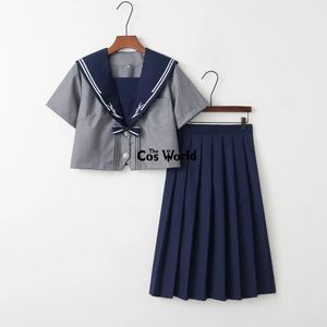 Willow Leaf Grey Navy Blue Summer Sailor Suit Topps kjolar JK High School Uniform Class Students Tyg 240325