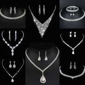 Wertvolles Labordiamant-Schmuckset Sterlingsilber-Hochzeits-Halsketten-Ohrringe für Frauen-Braut-Verlobungs-Schmuck-Geschenk m2lZ #
