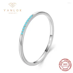 Anelli a grappolo YANLOK impilabile in argento sterling 925 pavimenta arcobaleno CZ Anelli moda blu turchese per le donne Gioielli di dichiarazione di nozze