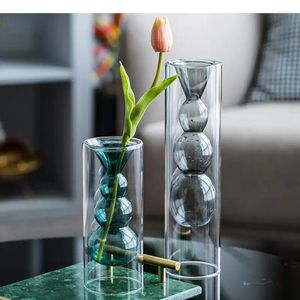 Vasi Vaso in vetro trasparente colorato Decorazione da tavolo Contenitore per composizioni floreali Contenitore idroponico a doppio strato
