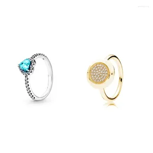 Anelli a grappolo di alta qualità S925 argento blu zircone cuore elevato anello tondo dorato gioielli squisiti per regalare alle donne un regalo di anniversario