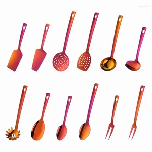 Set di pentole 12 pezzi Set completo di utensili da cucina In acciaio inox Rosso Colino per uso domestico Cucchiaio di riso Zuppa Pala Strumenti di cottura