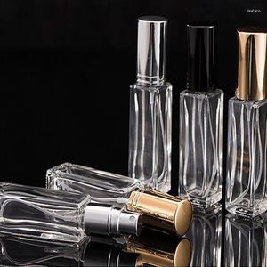 Frascos de armazenamento 10ml transparente fino vidro spray garrafa amostra frascos portátil mini perfume atomizador ouro prata tampa viagem