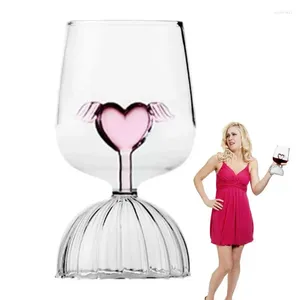 Wine Glasses 1PC Creative 3D Pink Glass Love Heart Build-In Red White Cup Champagne Goblet Drinking For Lovely Gift