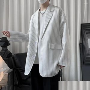 Mens Suits Blazers 2023 Spring and Autumn Suit Coat Loose Retro Fashion Casual Stripe Small Drop Delivery Apparel Clothing DHLM4