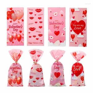 Gift Wrap 50Pcs Four In One Valentine's Day Flat Pocket Biscuit Candy Chocolate Cookies Cake Packaging Bags Decoration With Gold Ties