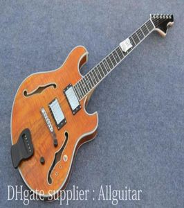 Anpassad Hollow Body Guitar Tiger Rosewood Guitar Body Yellow Color Electric Guitar China Guitars2340887