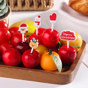 Forks 5PCS Merry Christmas Animal Plastic Fork Mini Cartoon Fruit For Kid Cake Toothpick Bento Lunch Party Decor