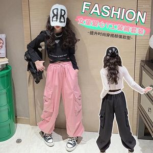 Детские брюки-джоггеры в стиле хип-хоп, винтажная повседневная уличная одежда с высокой талией, мешковатые брюки-карго для девочек-подростков, прямые размеры 120–170 см