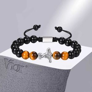 Chain Vnox Viking Mjolnir Bracelets for Men Boys Rock Punk Thors Hammer Wristband with Tiger Eye Stone Beads Length Adjustable Q240401